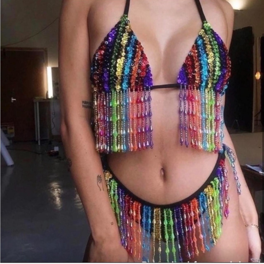 Shop Easy Tiger rainbow sequin bottoms.